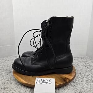 Vulcan Mens 9.5M Black Leather Lace Up Cap Toe Oil Proof Military Combat Boots